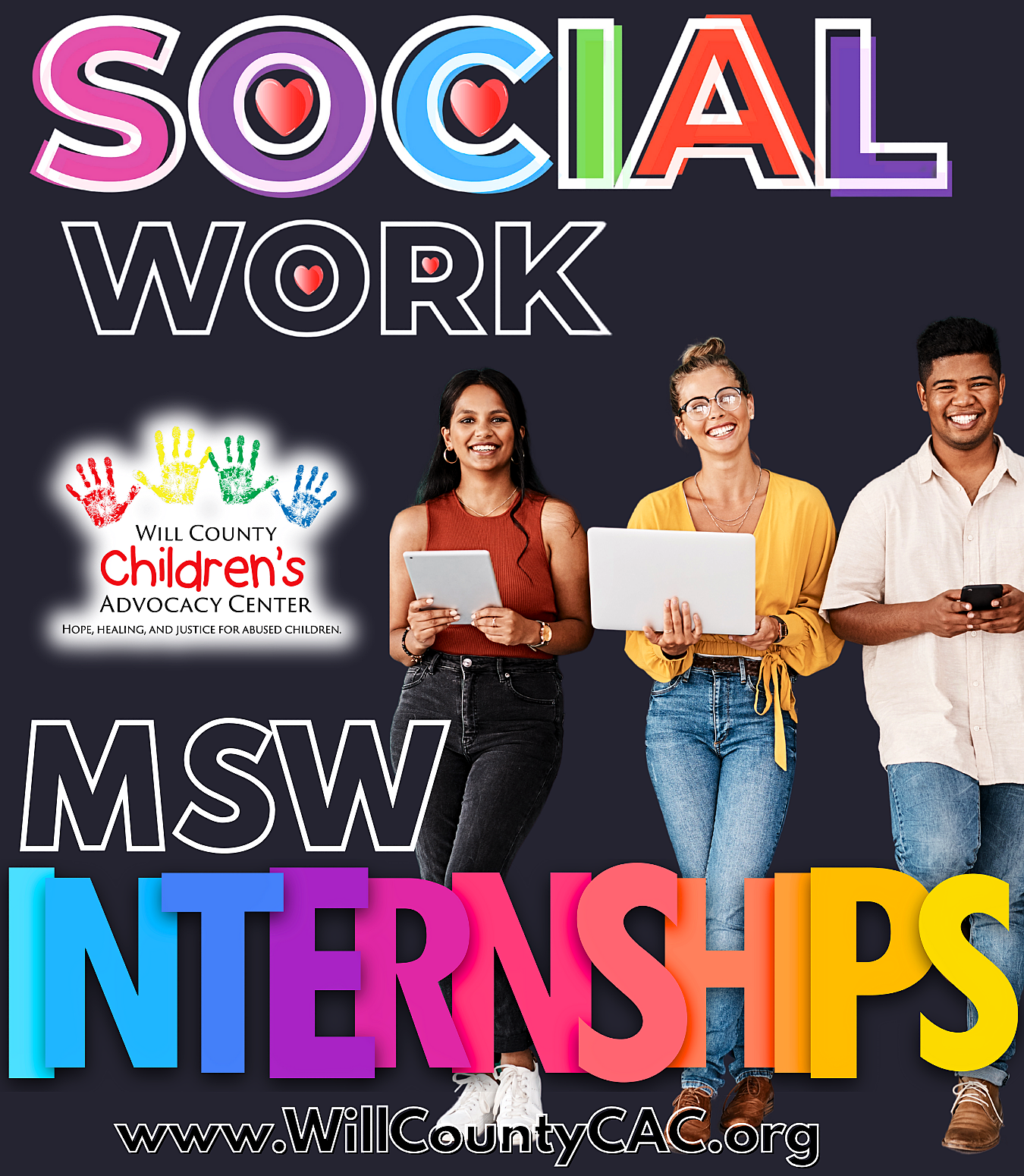APPLY TODAY for the MSW internship opportunities at the Will County Children's Advocacy Center! Be part of our dynamic culture of #socialworkers who provide hope, healing and justice for abused children. A Will County CAC internship provides a unique opportunity to gain an increased understanding of the child welfare and criminal justice system, the dynamics of child abuse and neglect, and questioning strategies utilized in a forensic interview. #MSW #internship https://willcountycac.org/about/internships