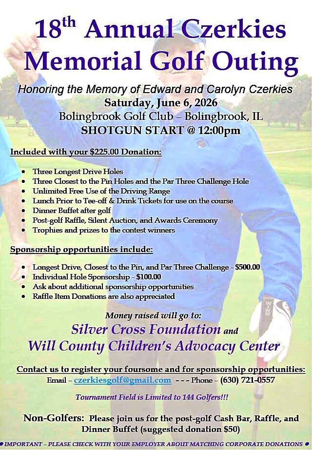 2026 Czerkies Memorial Golf Outing on June 6th, 2026 @ Bolingbrook Golf Club